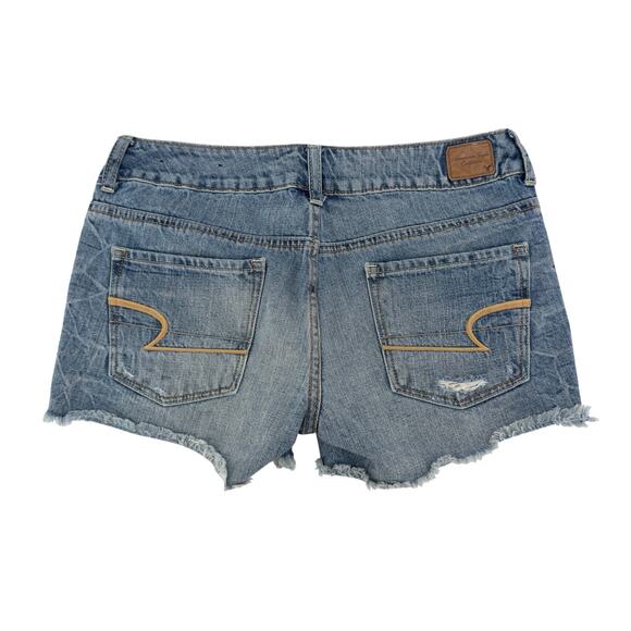 American Eagle Y2K Rhinestone Beaded Denim Shorts size 6 Distressed 4" Cutoffs - Picture 2 of 10